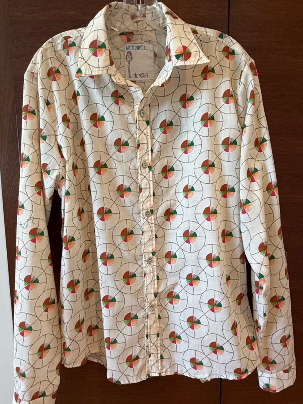 Long Sleeve Cream Shirt with Multi color Motifs. Made in Italy